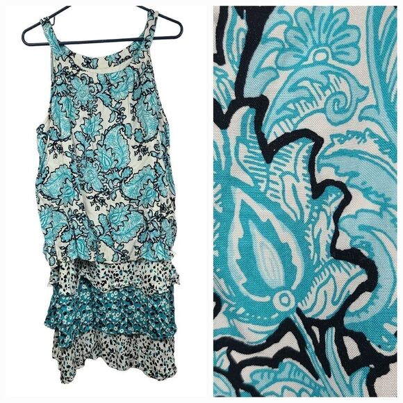 Cato Women's XL Turquoise Floral Paisley Print Halter Dress Tiered Sleeveless - Picture 1 of 9